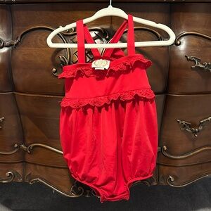 TBBC red swim suit, 18-24 months